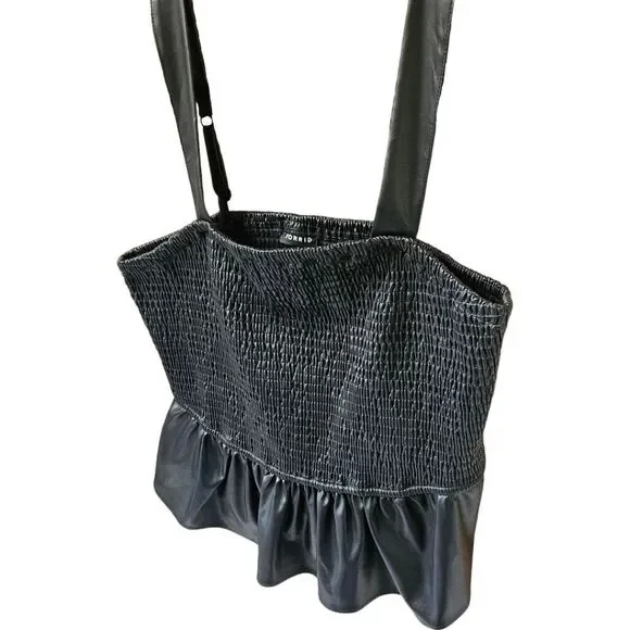 TORRID BlackβPeplum Fauxe Leather Crop Smocked Tank Top Classic Preppy 1X - Picture 3 of 16